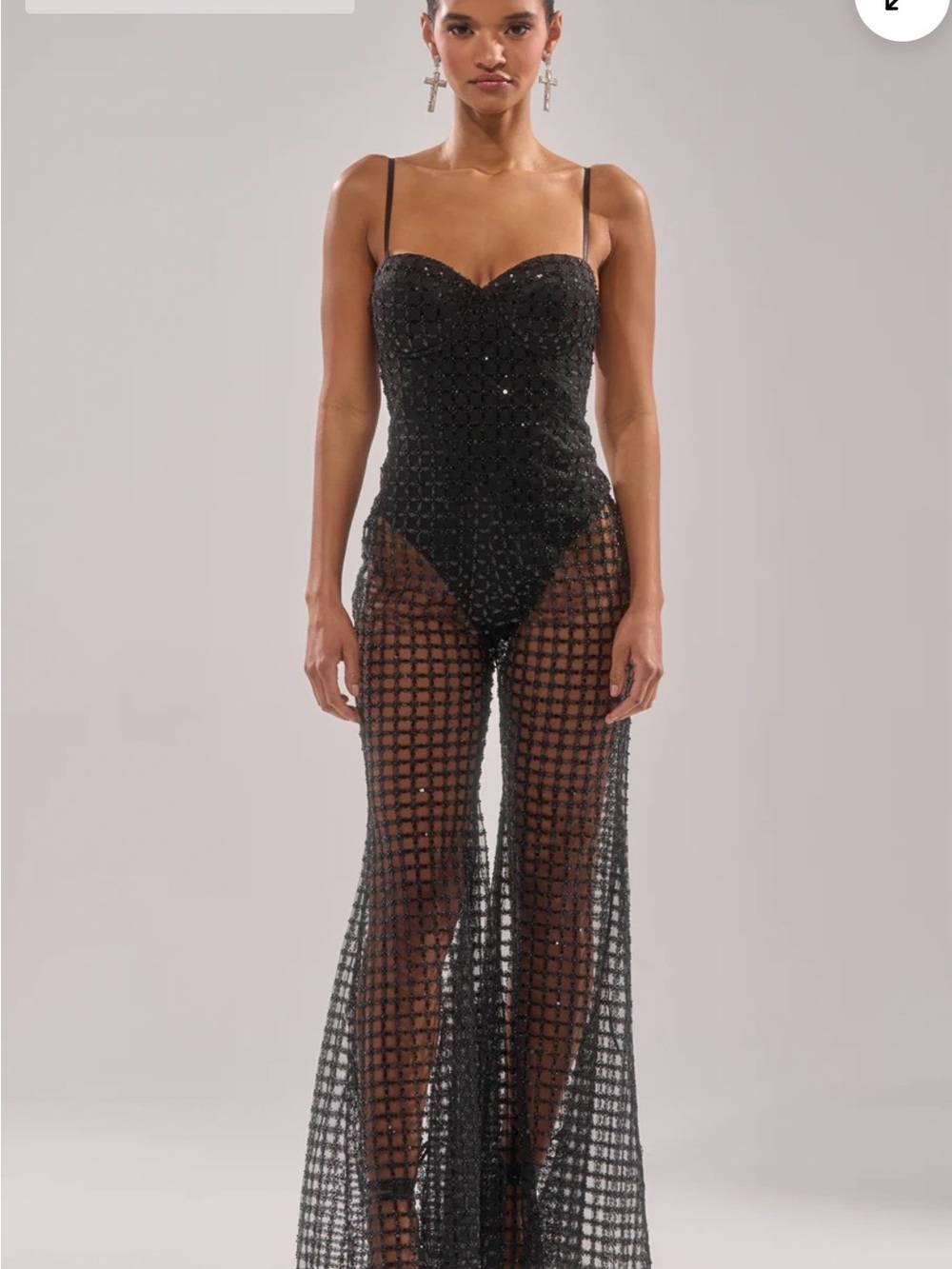Sheer Beaded Black Mesh Jumpsuit